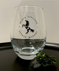 BLACK STALLION Estate Winery Stemless Wine Glasses (2) NAPA VALLEY ~ PRISTINE!