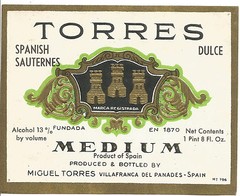 Label-TORRES medium,Villafranco del Panades,Spain,Original vintage ES=melaneybuy