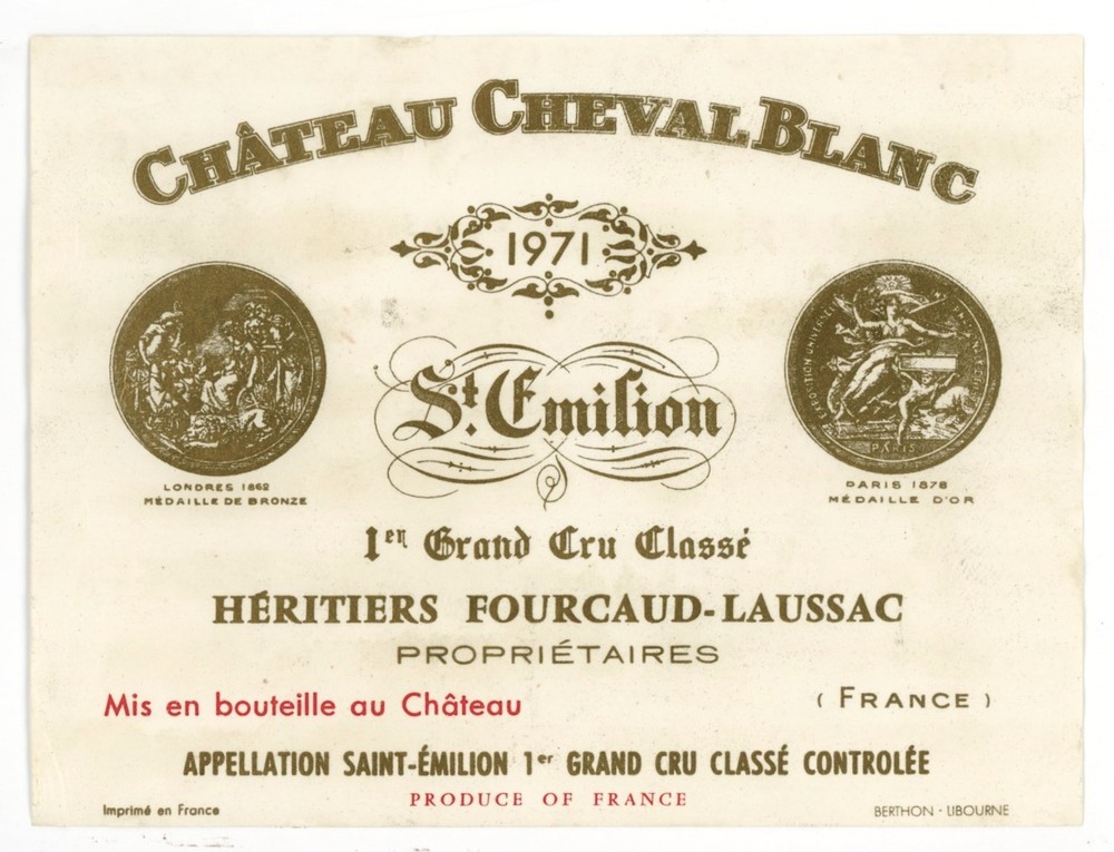 Chateau Cheval Blanc Wine Label 1971 France French Grand Cru Classe