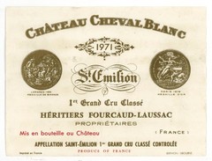 Chateau Cheval Blanc Wine Label 1971 France French Grand Cru Classe