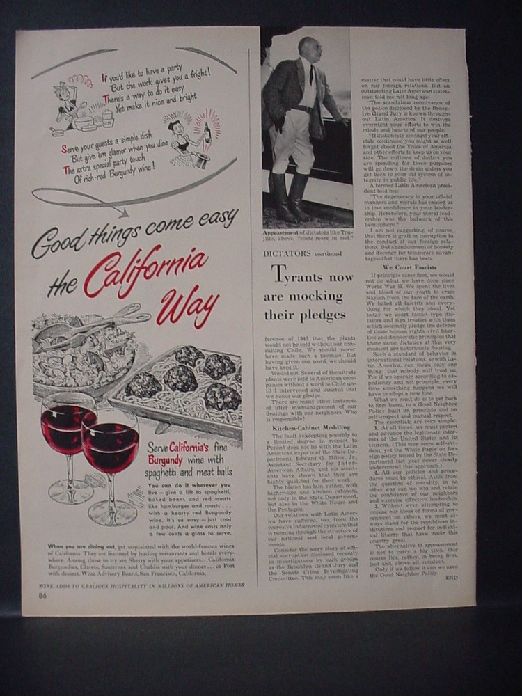 1951 California Burgundy Wine Advisory Board Vintage Ad 11475