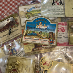 Lot of over 60 Vintage 1960-70 German French Wine Bottle Labels in Plastic
