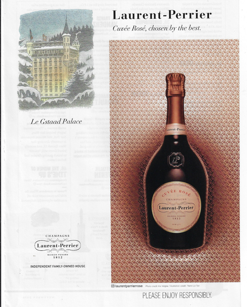 LAURENT-PERRIER CHAMPAGNE AD #6 RARE 2018 OUT OF PRINT AD LE GSTAAD PALACE