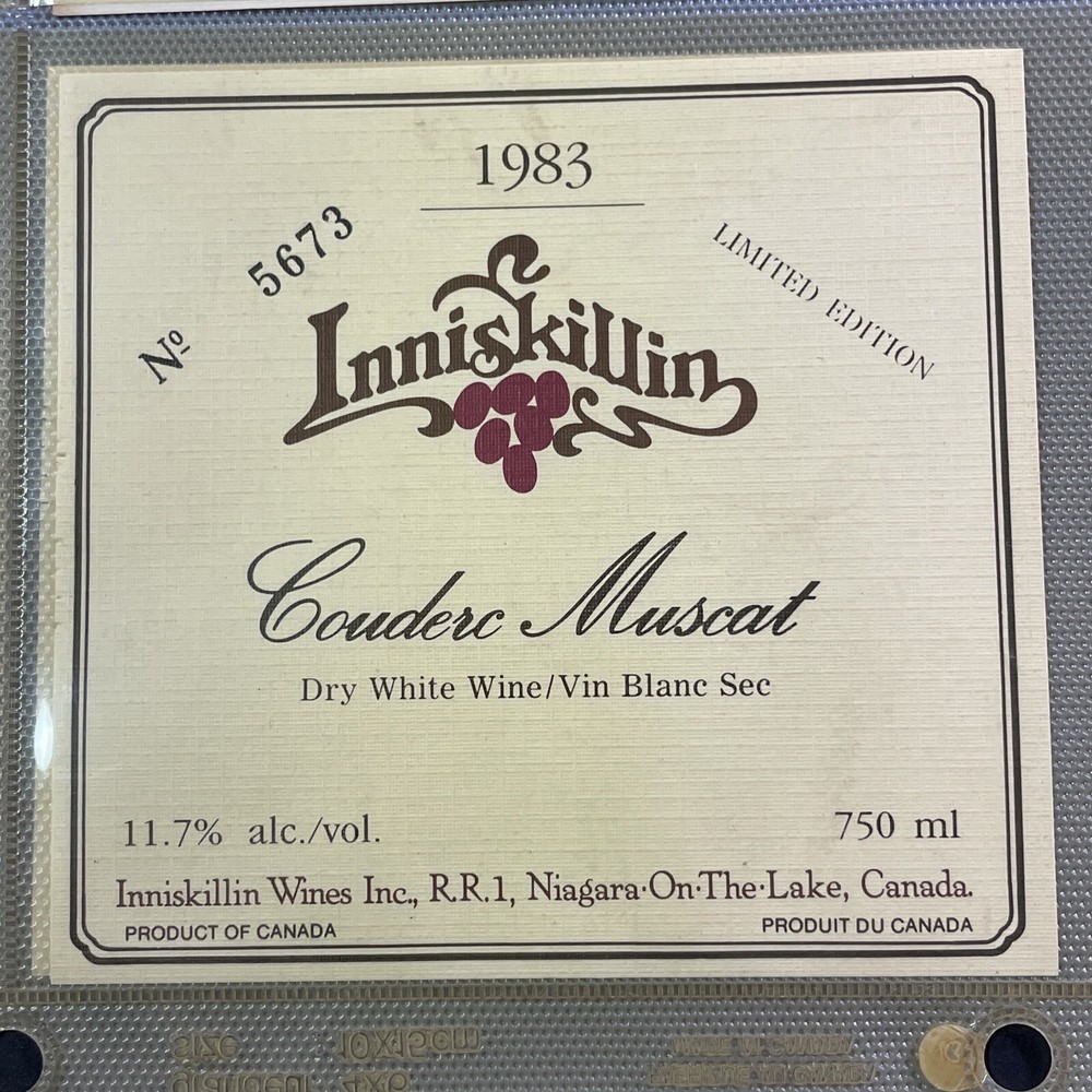 Vintage 1983 Inniskillin Winery Couderc Muscat Wine UNUSED Paper Label Q93