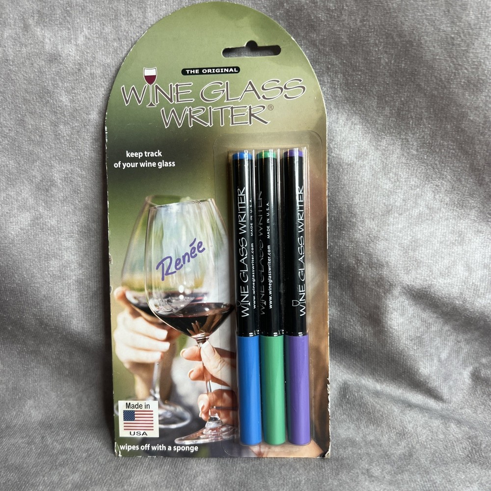 Wine Glass Writer Pens 3 Pack Markers Party Drink Identifier Made in USA New
