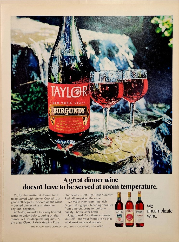 1969 Taylor Burgundy Wine Print Ad Ephemera Wall Art Decor