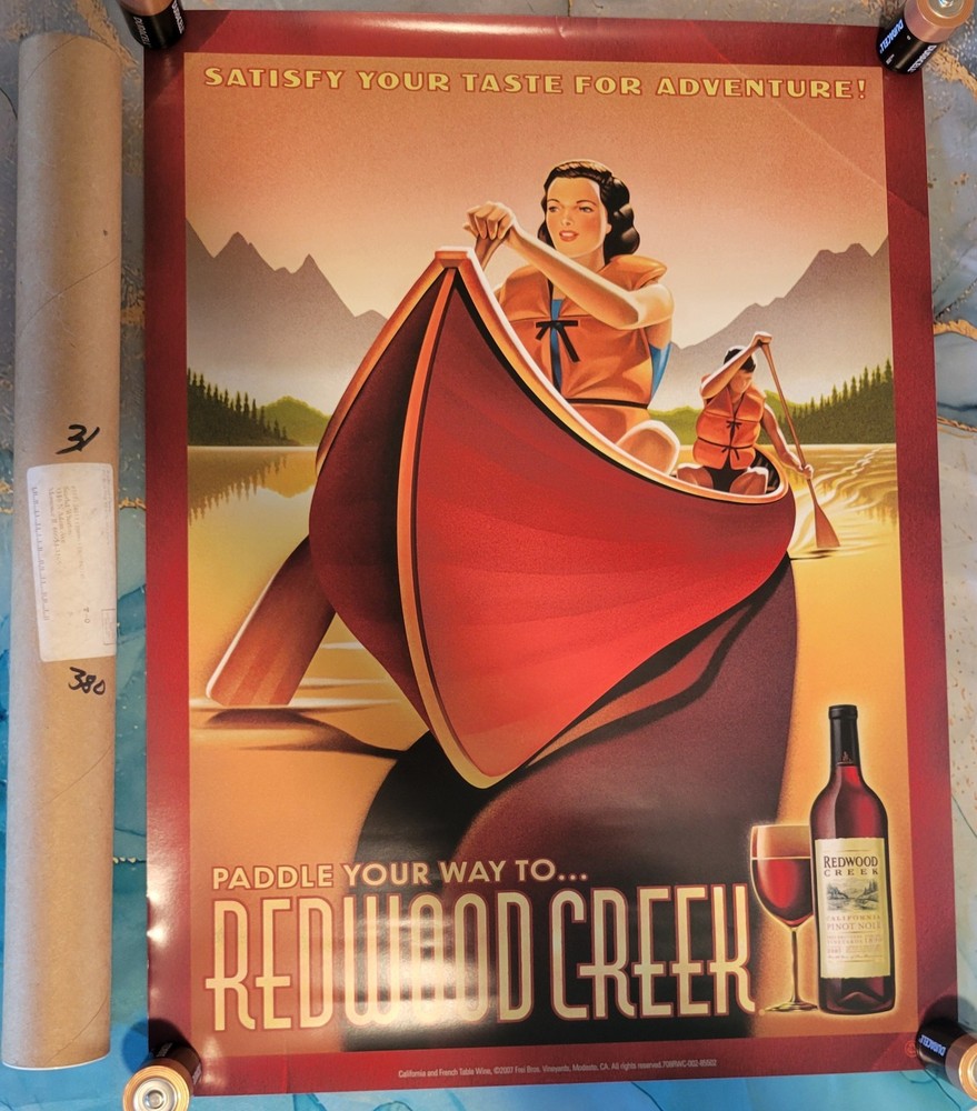 Rare Redwood Creek 18&Prime; x 24&Prime; Wine Art Advertising Poster Paddle Your Way