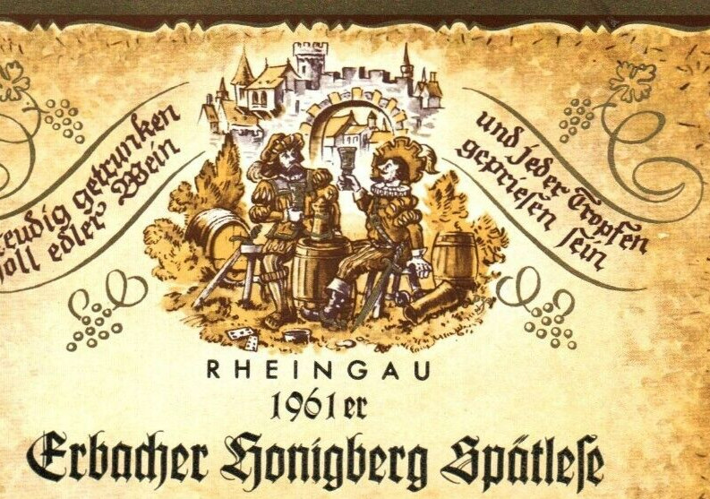 Rare 1960s 1961er German Wine Label Rheingau Erbacher Honigberg Medieval Knight