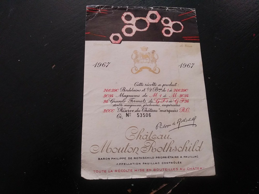 CHATEAU MOUTON ROTHSCHILD 1967 LABEL VINTAGE