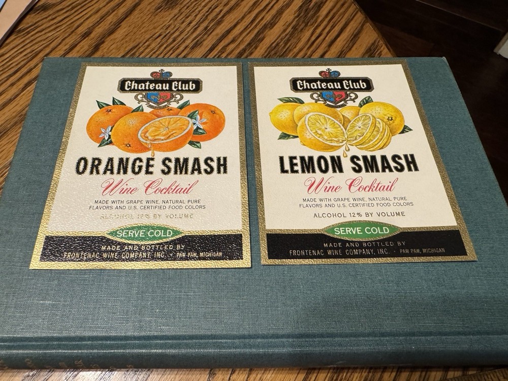 2 Frontenac Michigan Wine Bottle Labels Paw Paw Mich Unused Mi Lemon & Orange