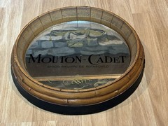 Vintage Mouton Cadet Mirrored Wine Beer Whiskey Barrel Bar Sign Mirror 16” 1982