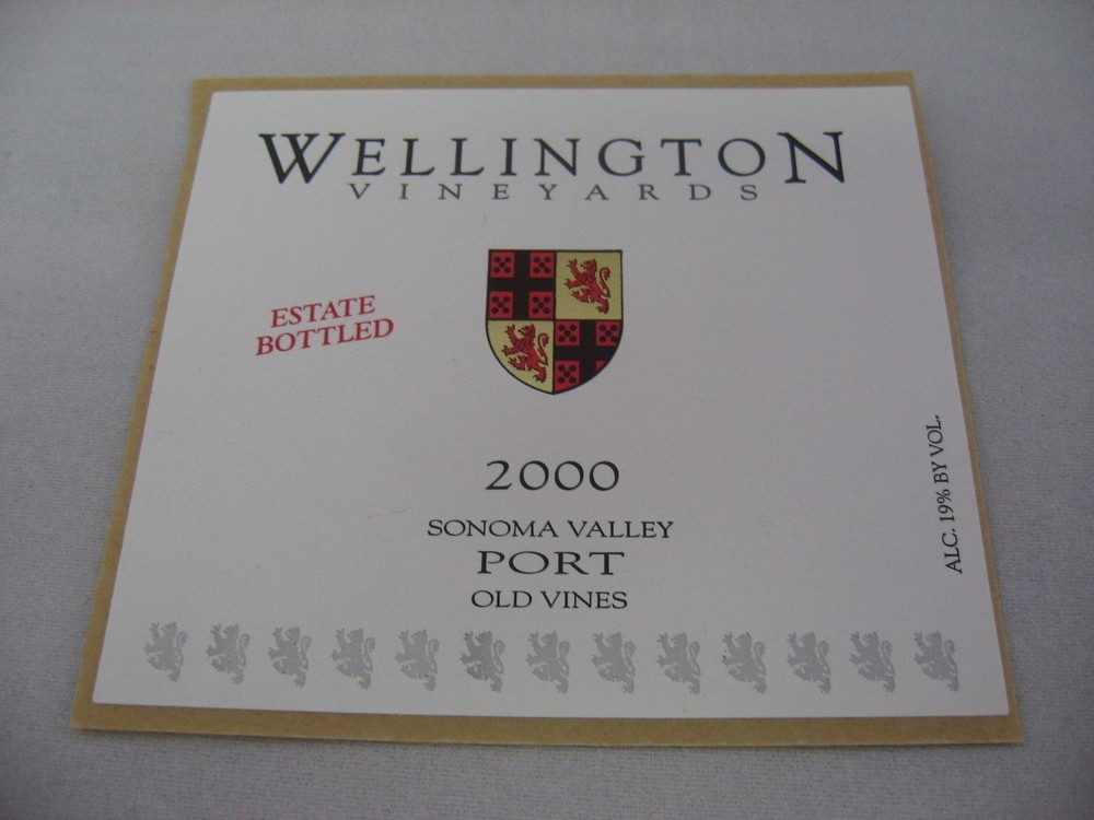 2000 Wellington Vineyards Port Wine Label Sonoma Valley Old Vines Estate