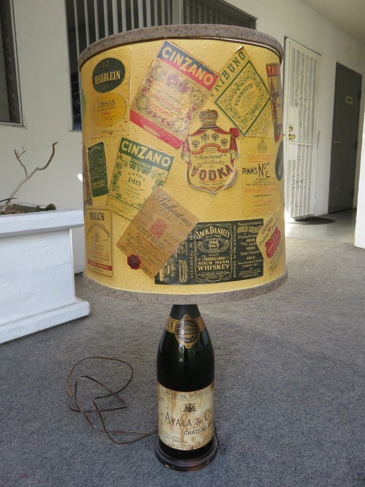 Vintage 1928 Ayala Champagne France Bottle Lamp Stand Decorative Liquor Labels