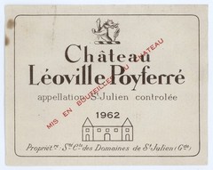 Chateau Leoville Poyferre Wine Label 1962 France French