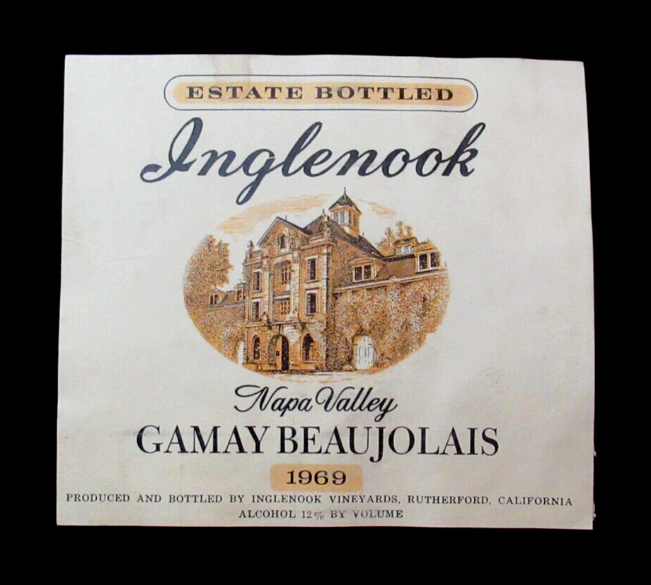Original Vintage Wine Label Inglenook Napa Valley Gamay Beaujolais 1969