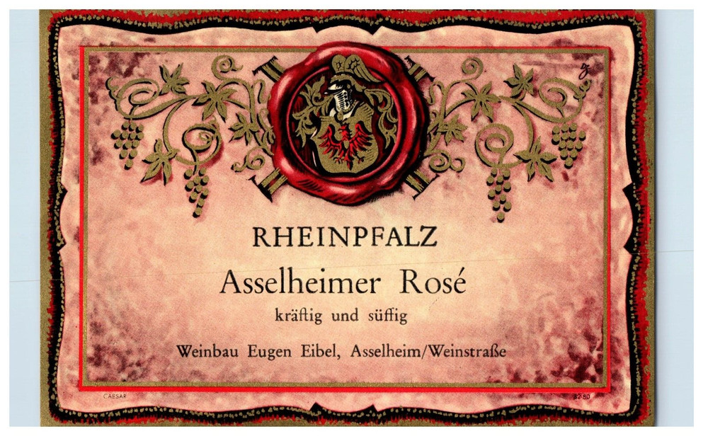1970&rsquo;s-80&rsquo;s Rheinpfalz Asselheimer Rose German Wine Label Original S29E