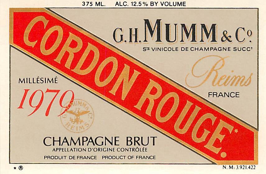 GH Mumm Cordon Rouge Champagne Brut 1979 1970s France Vintage Wine Label