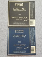 2 Vtg Cosentino Cellars Wine Bottle Paper Labels Cabernet Chardonnay California