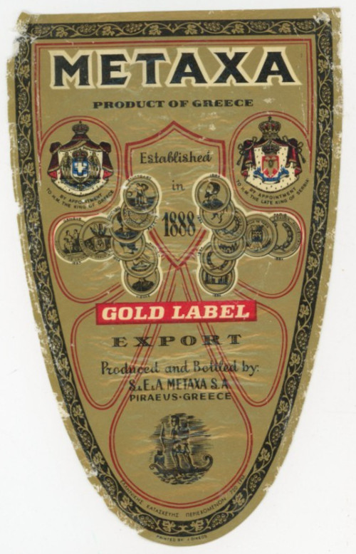1950s-60s Metaxa Gold Label Greek Wine Label #KI