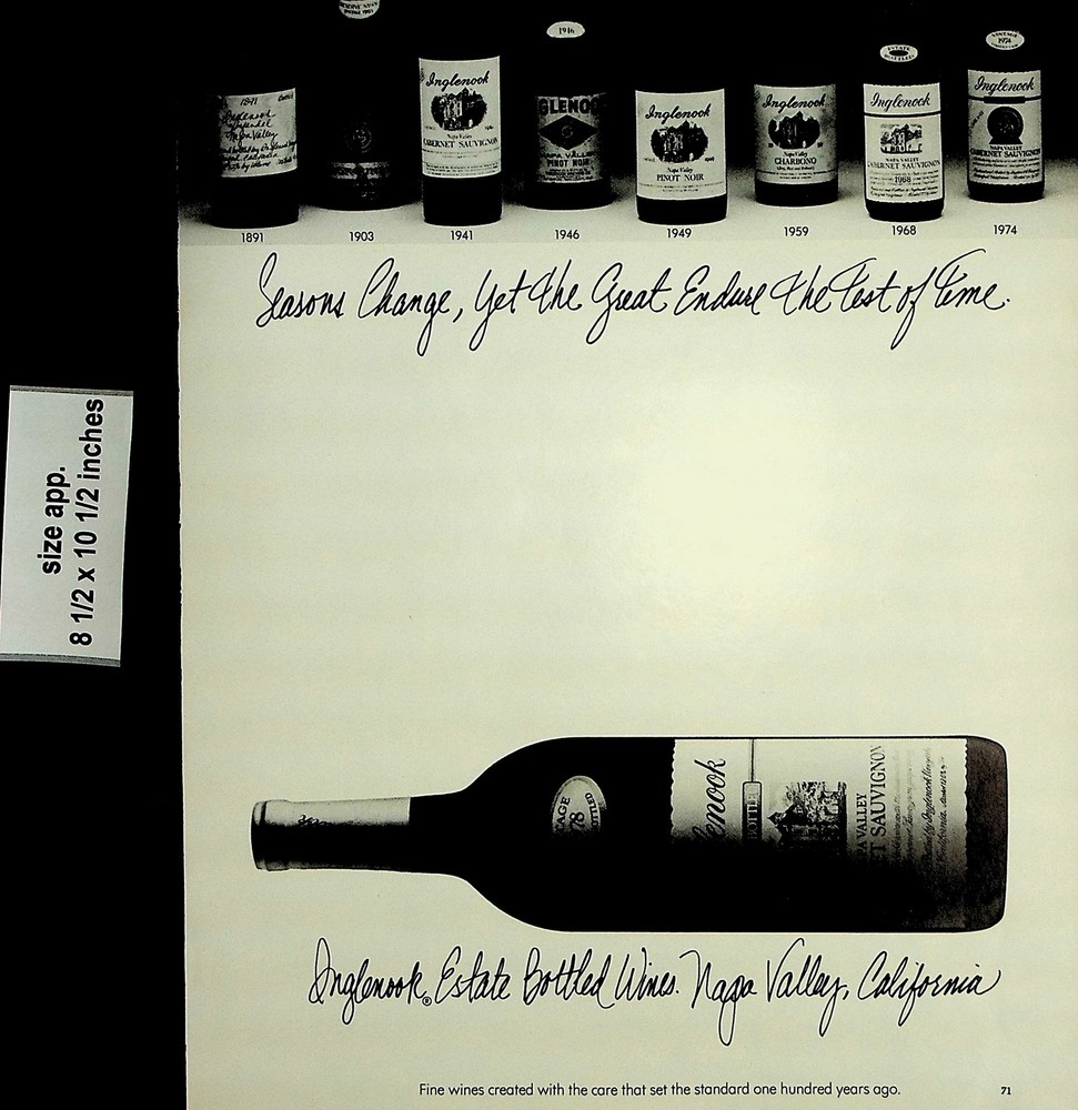 1982 Inglenook Estate Bottled Wine Napa Valley CA Vintage Print Ad 7088