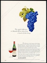 1967 Almaden wine pinot noir bottle photo grapes art vintage print ad