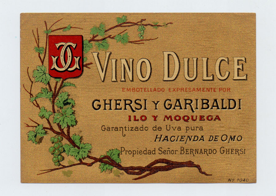PERU MOQUEGUA VINO DULCE WINE OLD UNUSED LABEL ca. 1900