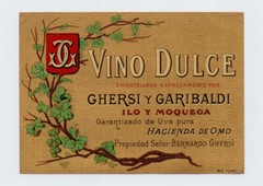 PERU MOQUEGUA VINO DULCE WINE OLD UNUSED LABEL ca. 1900