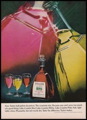 Taylor wine PRINT AD 1972 half-gallon non-round bottles, backpacks