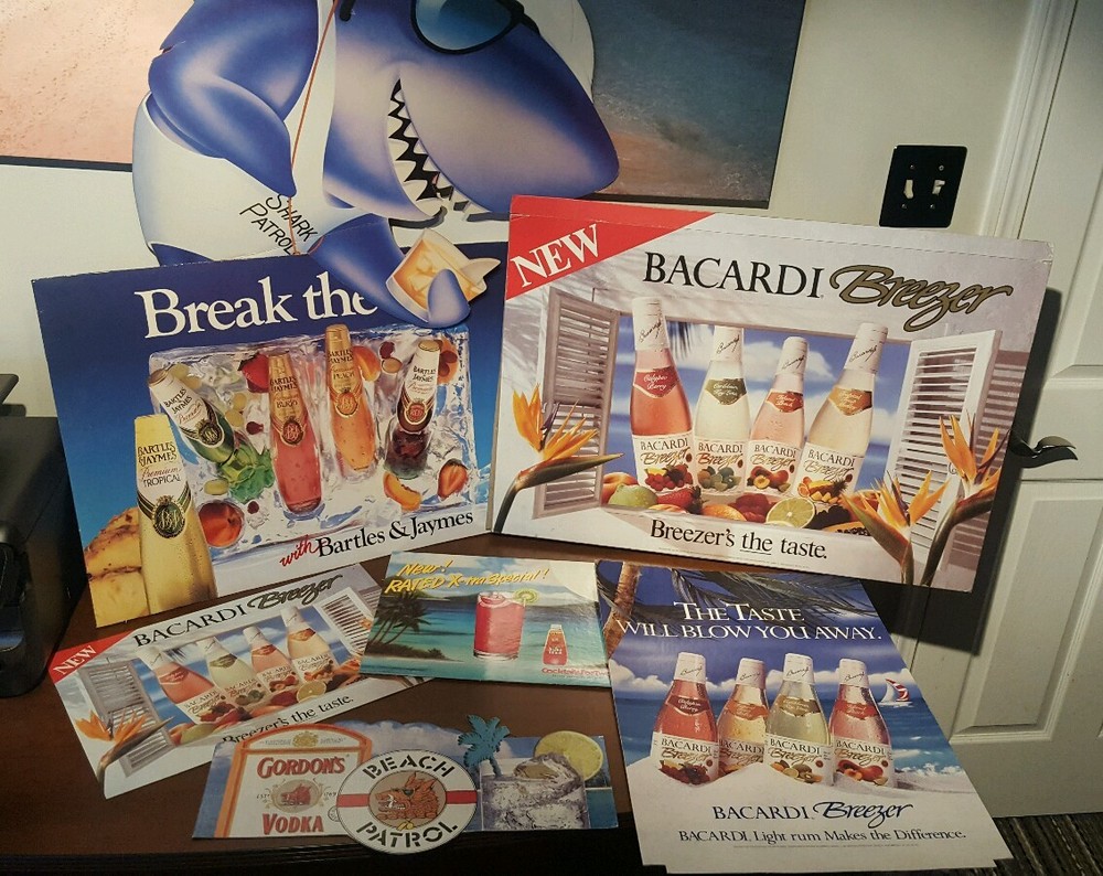 7 BACARDI BREEZER BARTLES JAYMES GORDON&rsquo;S VODKA SEX BEACH VINTAGE CARDBOARD ADS