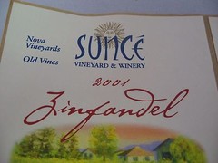 2001 Sunce Vineyard Zinfandel Wine Label Old Vines Clear Lake CA Unfiltered