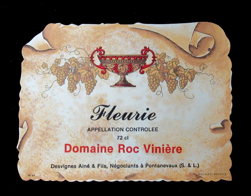 Original Vintage Wine Label Fleurie Domain Roc Viniere France