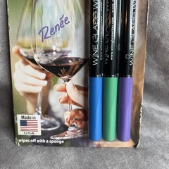 Wine Glass Writer Pens 3 Pack Markers Party Drink Identifier Made in USA New