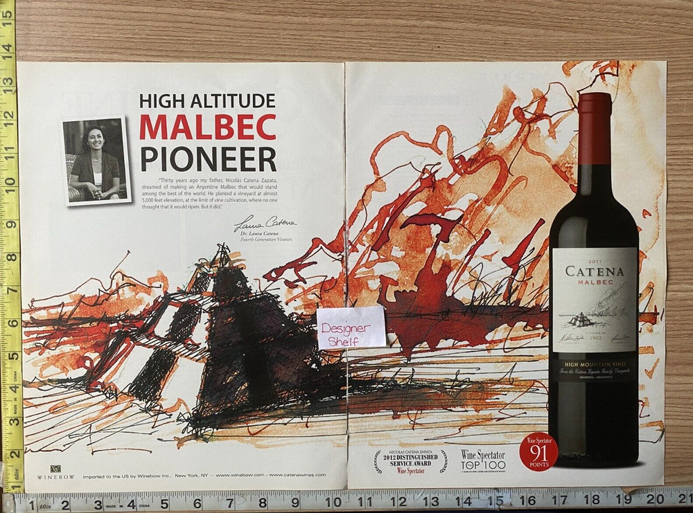 Catena 2007 Malbec Wine Laura Catena Illustrated 2 pg. Print Advertisement