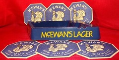 McEWAN’S LAGER BLUE MELAMINE ASHTRAY + 6 BAR MATS – EXCELLENT CONDITION! 