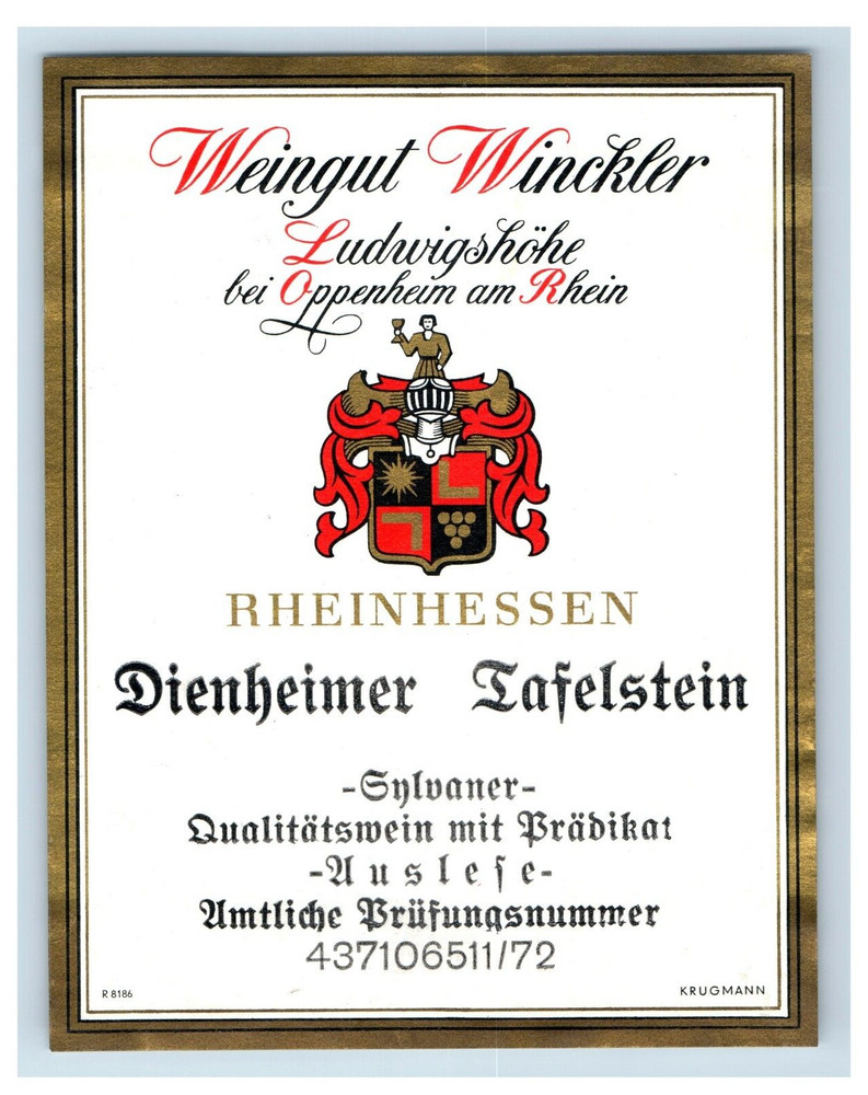 1960&rsquo;s-80&rsquo;s Weingut Winckler Dienheimer Tafelstein German Wine Label S73E