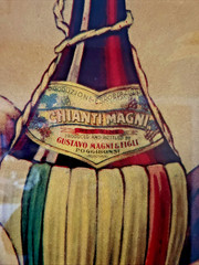 Vintage GUSTAVO MAGNI & FIGLI CHIANTI WINE ADVERTISEMENT on WOOD PANEL
