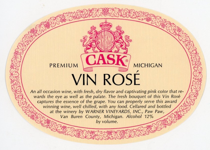 1960s-70s Paw Paw, MI Wine Cask Vine Rose Wine Warner Vineyards, Inc #2G3