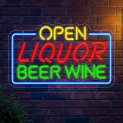 Open Liquor Beer Wine Neon Sign For Business Wall Decor, Usb Powered Neon Bar…
