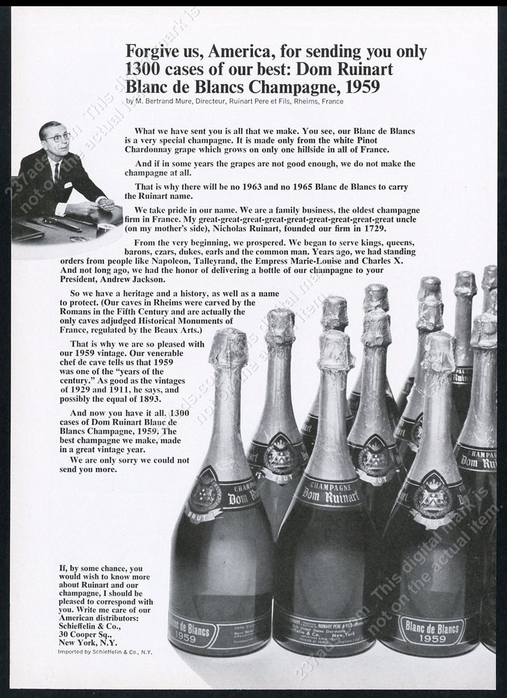 1966 Dom Ruinart Blanc de Blancs Champagne 1959 bottle photo vintage print ad