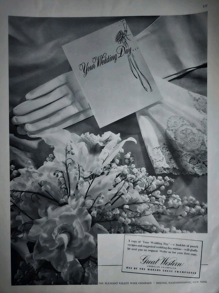 1950 Pleasant Valley Great Western Champagne your wedding day Vintage ad