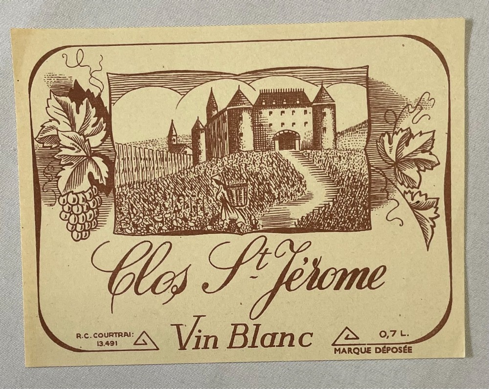 Vintage Clos St Jerome Vin Blanc Wine Label