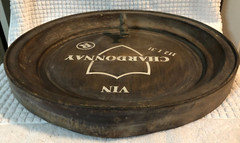 VTG WINE BARREL TOP SPIGOT METAL SIGN VIN CHARDONNAY BAR DECOR WALL HANGING 16 « 