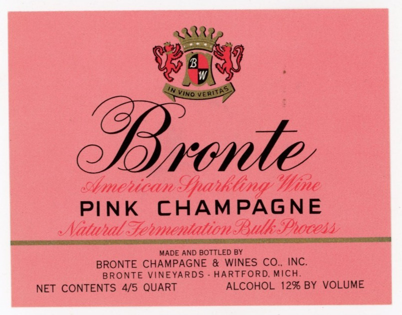 1960s-70s Hartford, MI Wine Label Pink Champagne Bronte Champagn & Wine Co #2G1