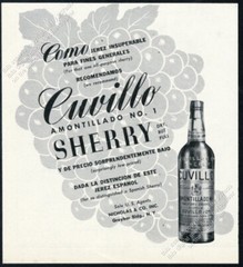 1944 Cuvillo Amontillado Sherry bottle photo grapes art vintage print ad