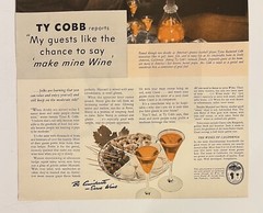 California Wines 1940 Life Print Ad 10.5×13.5 Ty Cobb Baseball