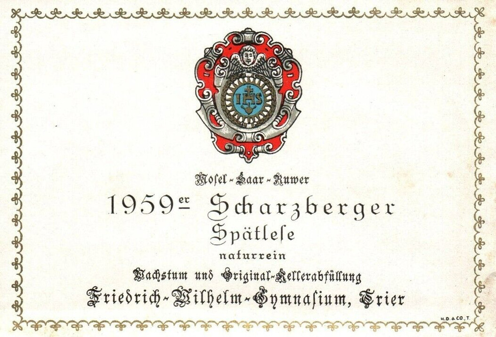 1959er 1950s Scharzberger Mosel Saar Ruwer German Wine Label