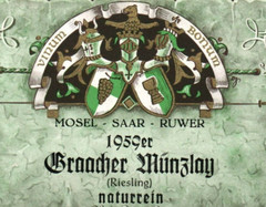 Shield Emblem Mosel Saar Ruwer Munzlay Riesling 1950&rsquo;s 1959er German Wine Label