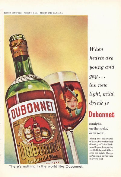 1966 DuBonnet PRINT AD Features Aperitif Wine Vintage Bottle Fun frameable Ad