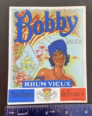 BOBBY SPIRITUEUX RHUM VIEUX Aux Vignes de FRANCE 1920&rsquo;s Paper Bottle Label