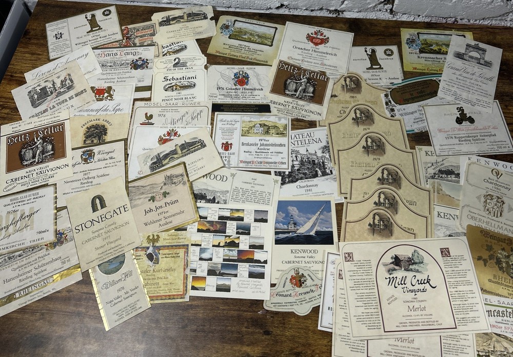 Lot of 55 Antique Vintage Mixed European USA Wine Spirits Labels